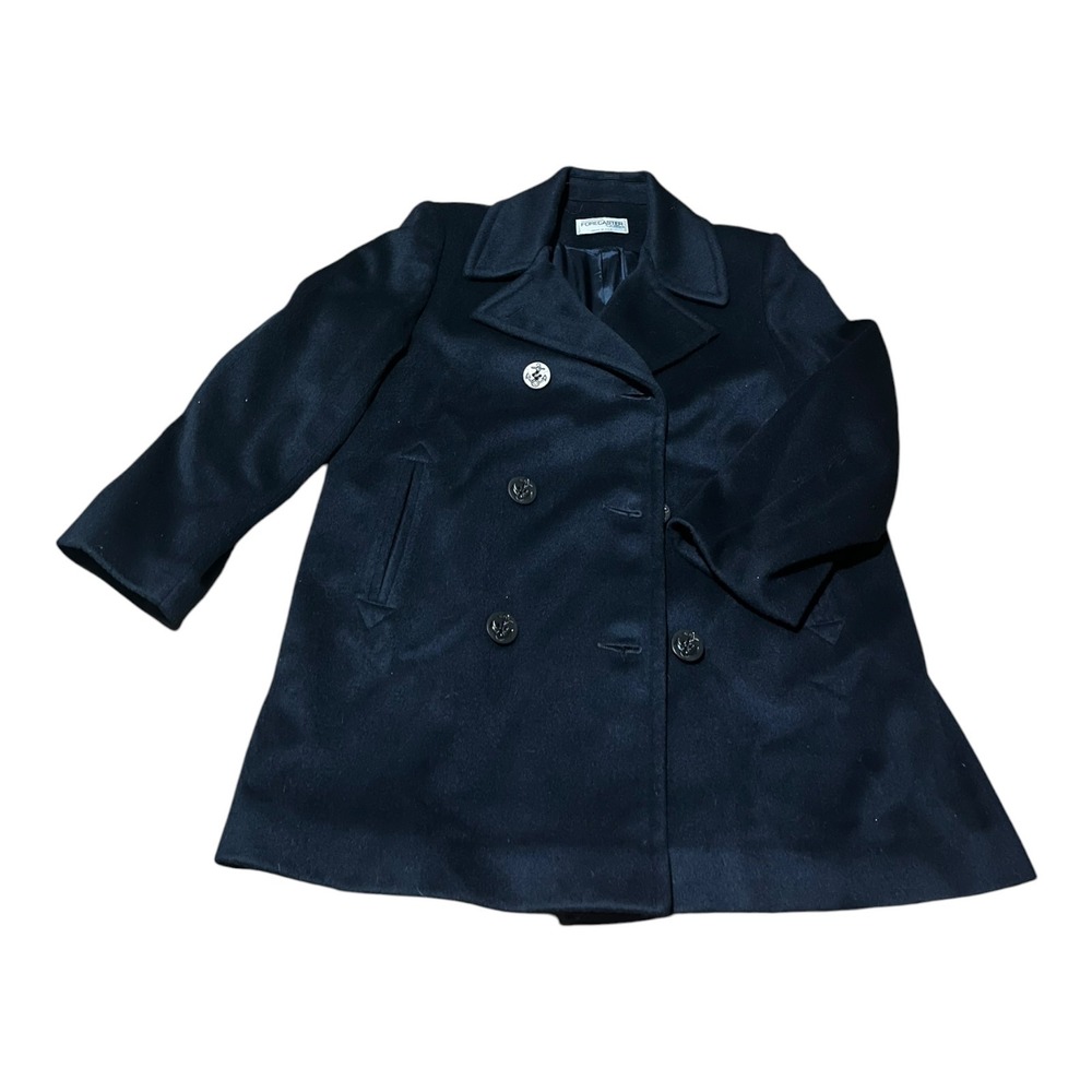 Forecaster of Boston Womens Wool Blend Pea Coat Navy Blue Anchor Button Size 12